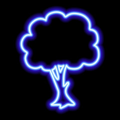 Blue neon sign of tree on black background