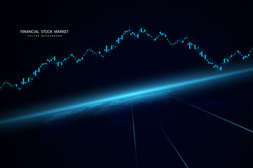 Stock market graph or forex trading chart for business and financial concepts, reports and investment on dark background . Vector illustration
