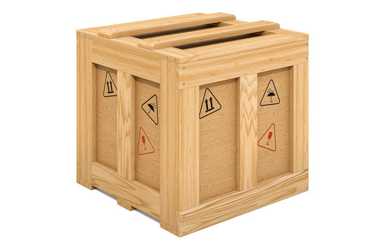Wooden box, crate or parcel. 3d rendering