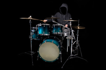 Fototapeta premium Close Up Of Drummer Playing Drum Kit In Studio