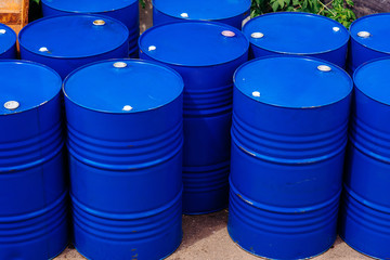 Barrel warehouse in the technological warehouse. Mineral oils