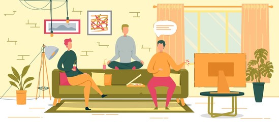 Friends Eating Pizza at Home Vector Illustration