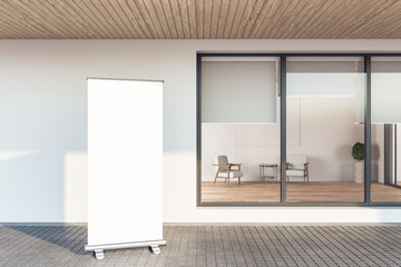 Minimalistic facade apartment with blank poster