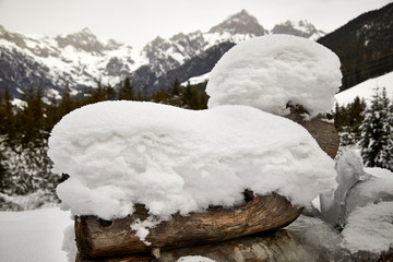 snowy wooden trough icy scenery winter