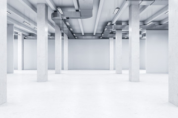 Minimalistic white interior with columns