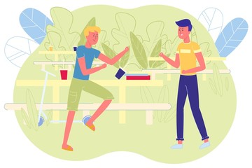 Teen Boys Fight During Lunch at School, Banner.