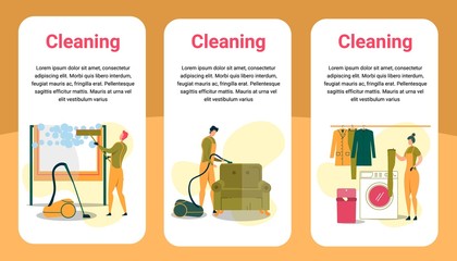 Cleaning Service Flat Flyers, Workers Tidying Up.