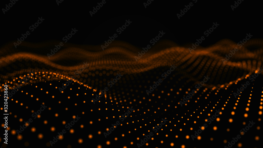Fototapete Futuristic background of points with a dynamic wave. Big data. Abstract background 3d rendering. 4k.