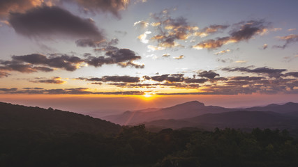 Sunrise in view point of Doi Inthanon National park, at Chiang Mai Province, Northern of Thailand.
