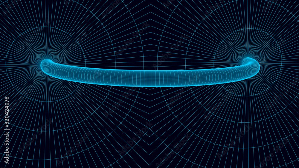 Poster wireframe abstract tunnel. 3d vector wormhole with a mesh structure. vortex. vector perspective grid
