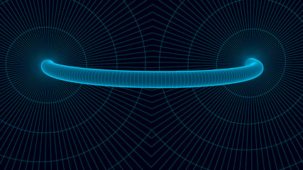 Wireframe abstract tunnel. 3D vector wormhole with a mesh structure. Vortex. Vector perspective grid. - obrazy, fototapety, plakaty