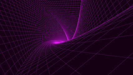 Wireframe abstract tunnel. 3D vector wormhole with a mesh structure. Vortex. Vector perspective grid.