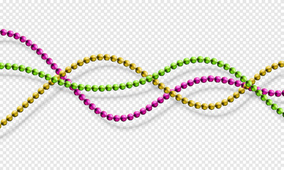 Mardi Gras beads isolated on transparent background in traditional colors purple, gold and green. Fat Tuesday decoration element. Vector illustration © whilerests