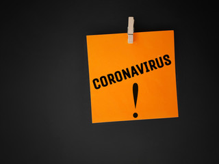 coronavirus text written on notepaper in dark background