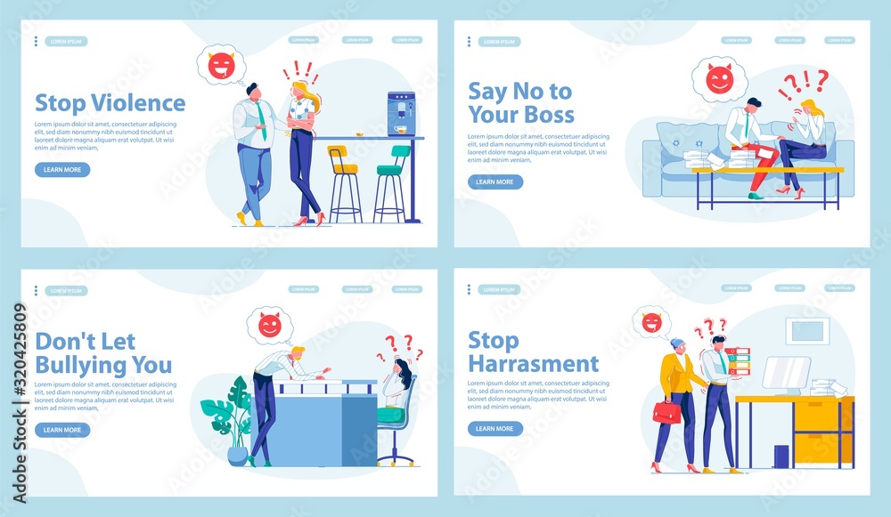 Wall mural harassment in workplace types. four landing pages