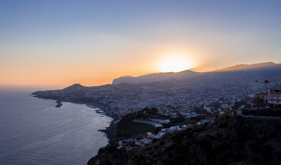Sunset view madeira miradouro looking over bay of Funchal outdoor traveling concept