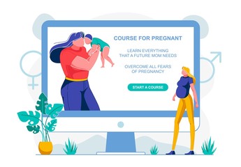 Banner Inscription Course for Pregnant, Cartoon.