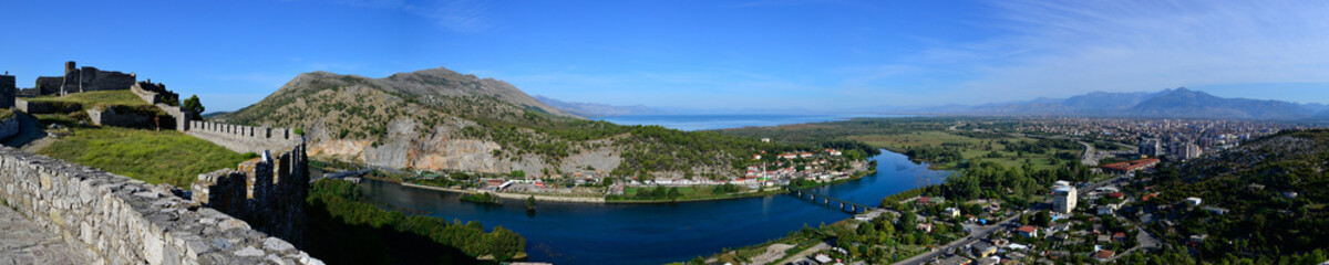 Naklejka na ściany i meble Panoramic view of Shkoder from Rozafa fortress, Albania.