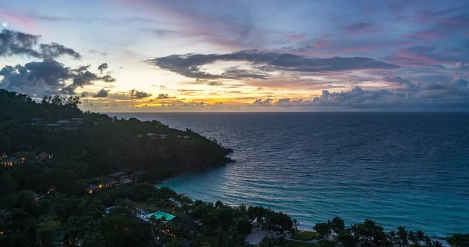 Sunset time lapse video ocean view Mahe Island Seychelles 