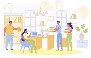 People in Library Communicating, Reading Books.