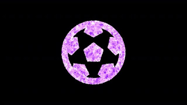 Symbol football shimmers in three colors: Purple, Green, Pink. In - Out loop. Alpha channel Premultiplied - Matted with color black