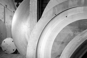 Wooden molds at metal spinning factory