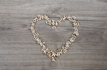 Fototapeta na wymiar All alphabet letters creating a heart; valentines day preparation