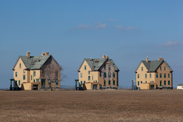 A view of the empty military residences along Officer's Row at Fort Hancock.