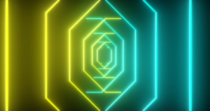 Abstract seamless loop yellow and blue neon VJ sci-fi futuristic tunnel