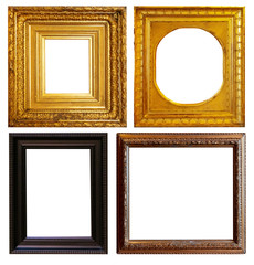 Set of golden antique frames on a white background isolated