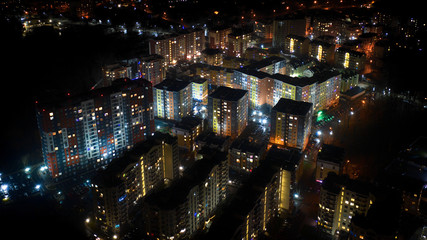 Fototapeta na wymiar View from the drone to the night city of Irpin, Kiev region Ukraine