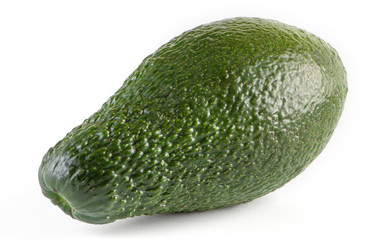 Green avocado closeup on a white background