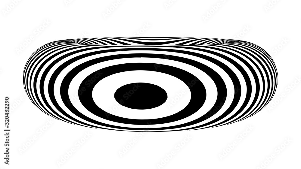 Poster optical illusion torus. abstract 3d black and white illusions. horizontal lines stripes pattern or b