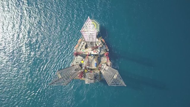 Aerial view of the jack up rig being towed to the offshore location