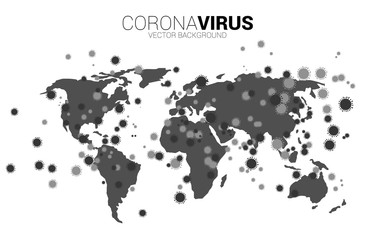 World Globe in wuhan virus shape and particle of Corana virus background. Concept for flu sickness and illness.