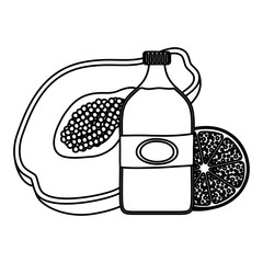 tropical papaya with orange and water bottle