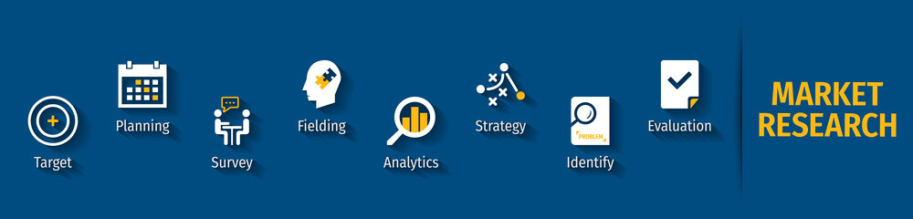 Market Research Flat Vector Icons. Market Research Vector Background with Icons.