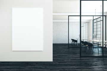 Modern coworking office with empty poster