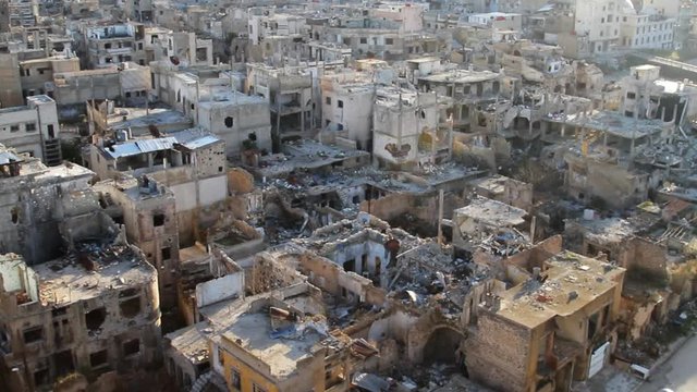 War destruction in the Homs City centre, Syria