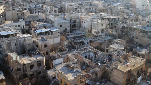 War destruction in the Homs City centre, Syria