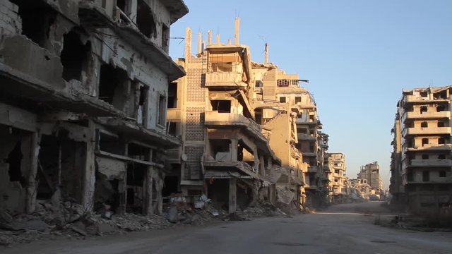 War destruction in the Homs City centre, Syria