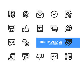 Testimonials line icons set. Pixel Perfect. Modern outline symbols collection, minimal style simple linear graphic design elements. Vector line icons