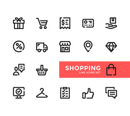Shopping line icons set. Pixel Perfect. Modern outline symbols collection, minimal style simple linear graphic design elements. Vector line icons