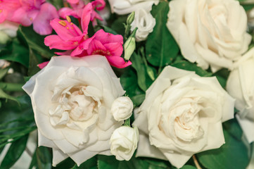 Fototapeta premium bouquet of flowers with white roses