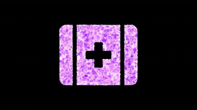 Symbol first aid shimmers in three colors: Purple, Green, Pink. In - Out loop. Alpha channel Premultiplied - Matted with color black
