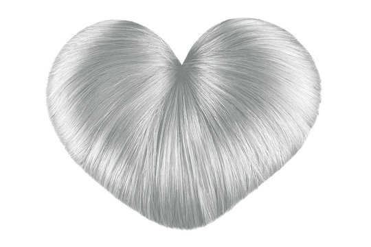 Gray Hair In Shape Of Heart On White, Isolated. Doughnut Bun