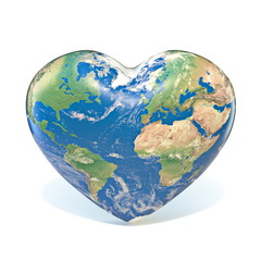 Earth globe heart shaped 3D