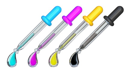 CMYK droppers with ink color drops 3D