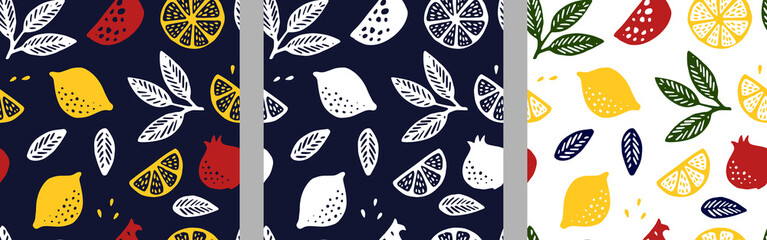 Tropical seamless pattern set with citrus
