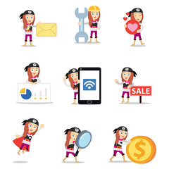 Set of character woman in pirate history.